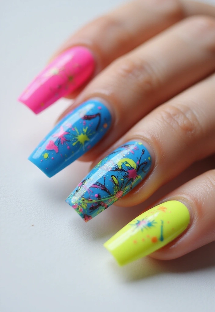 30 Coffin Acrylic Nail Ideas for Dramatic Elegance - 21. Artistic Splatter