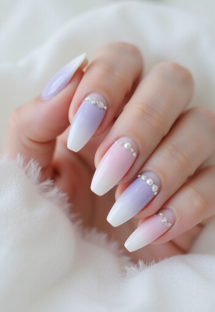 30 Coffin Acrylic Nail Ideas for Dramatic Elegance - 22. Soft Ombre with Pearls