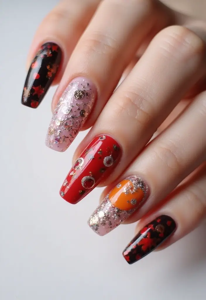 30 Coffin Acrylic Nail Ideas for Dramatic Elegance - 24. Festive Holiday Nails