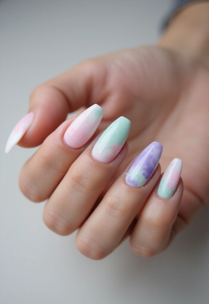 30 Coffin Acrylic Nail Ideas for Dramatic Elegance - 25. Artistic Watercolor
