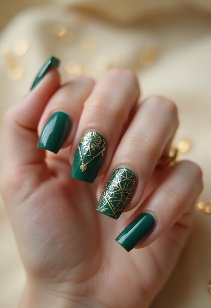 30 Coffin Acrylic Nail Ideas for Dramatic Elegance - 29. Vintage Art Deco