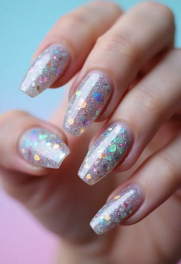 30 Coffin Acrylic Nail Ideas for Dramatic Elegance - 30. Shattered Glass Effect