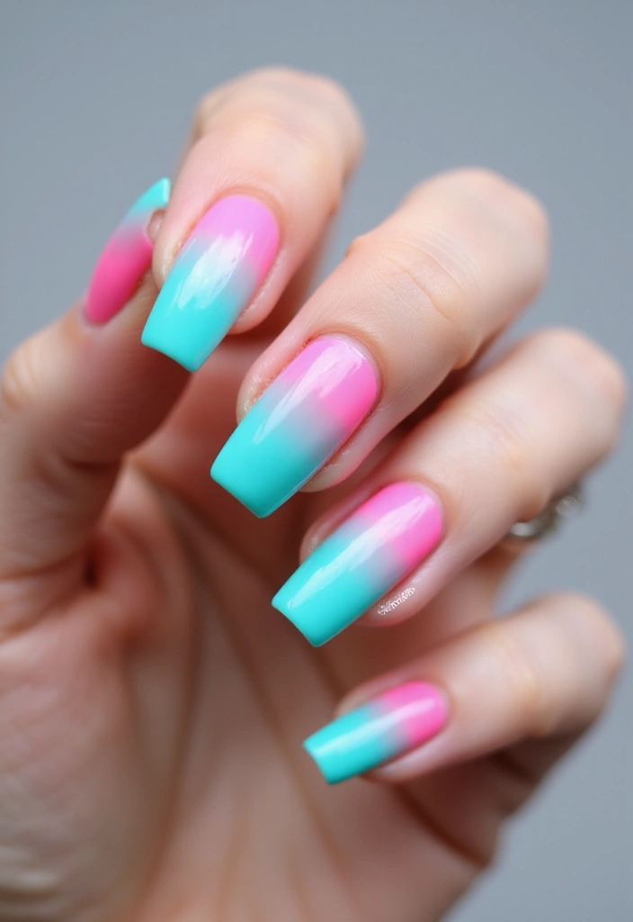 30 Coffin Acrylic Nail Ideas for Dramatic Elegance - 5. Neon Ombré