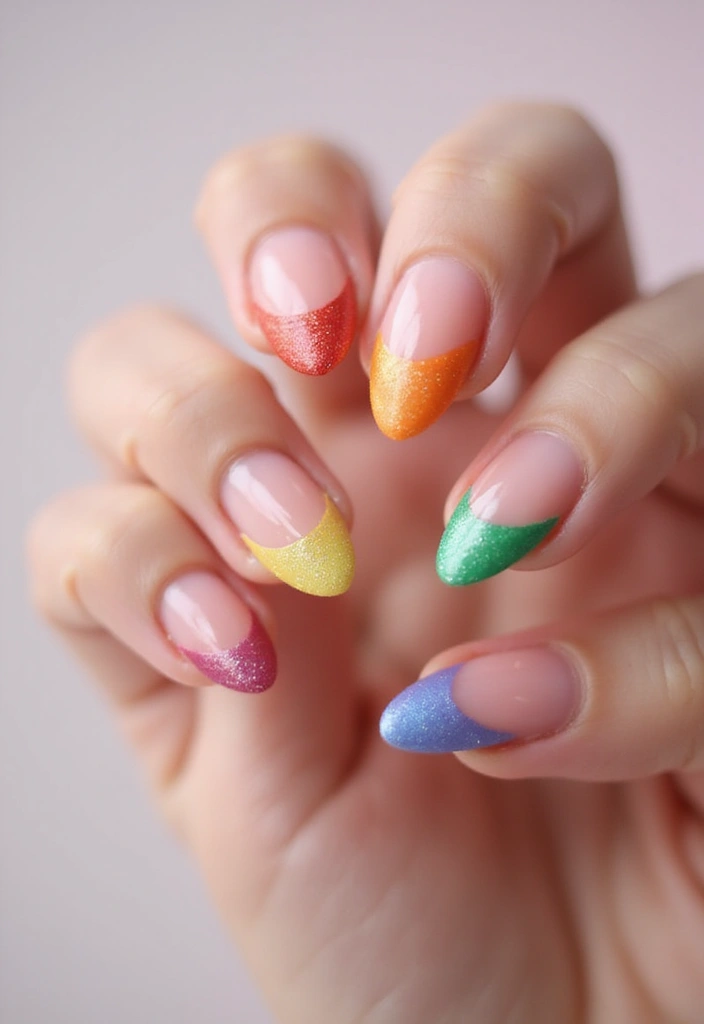 30 Colorful Acrylic French Tip Nail Ideas for Vibrant Twists - 1. Rainbow Dream