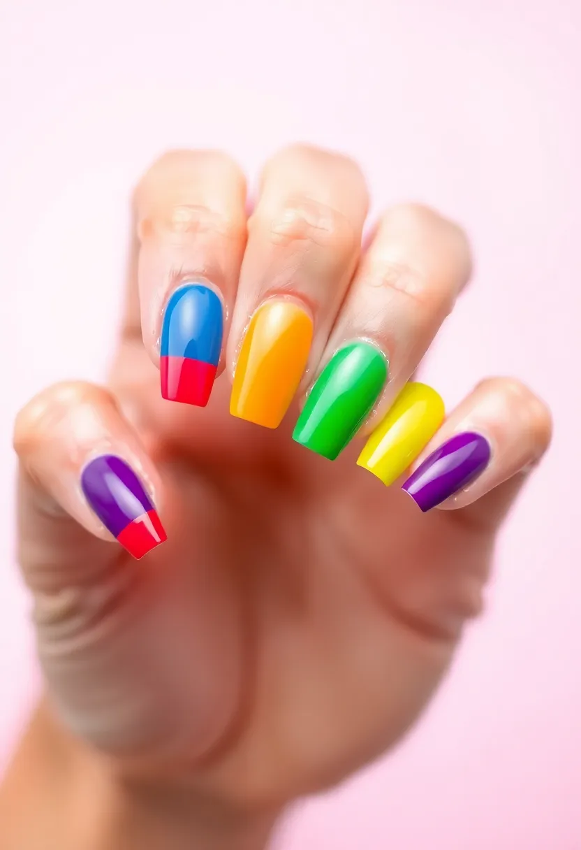 30 Colorful Acrylic French Tip Nail Ideas for Vibrant Twists - 12. Color Blocked Tips
