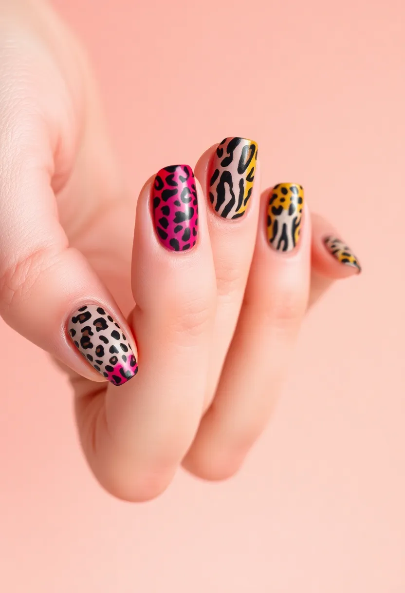 30 Colorful Acrylic French Tip Nail Ideas for Vibrant Twists - 16. Animal Prints