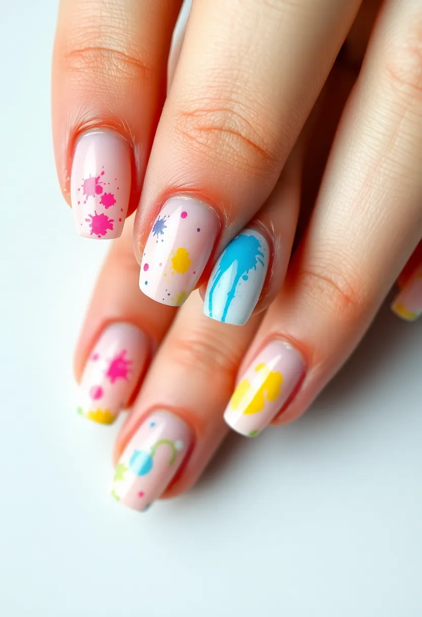 30 Colorful Acrylic French Tip Nail Ideas for Vibrant Twists - 17. Artistic Splashes