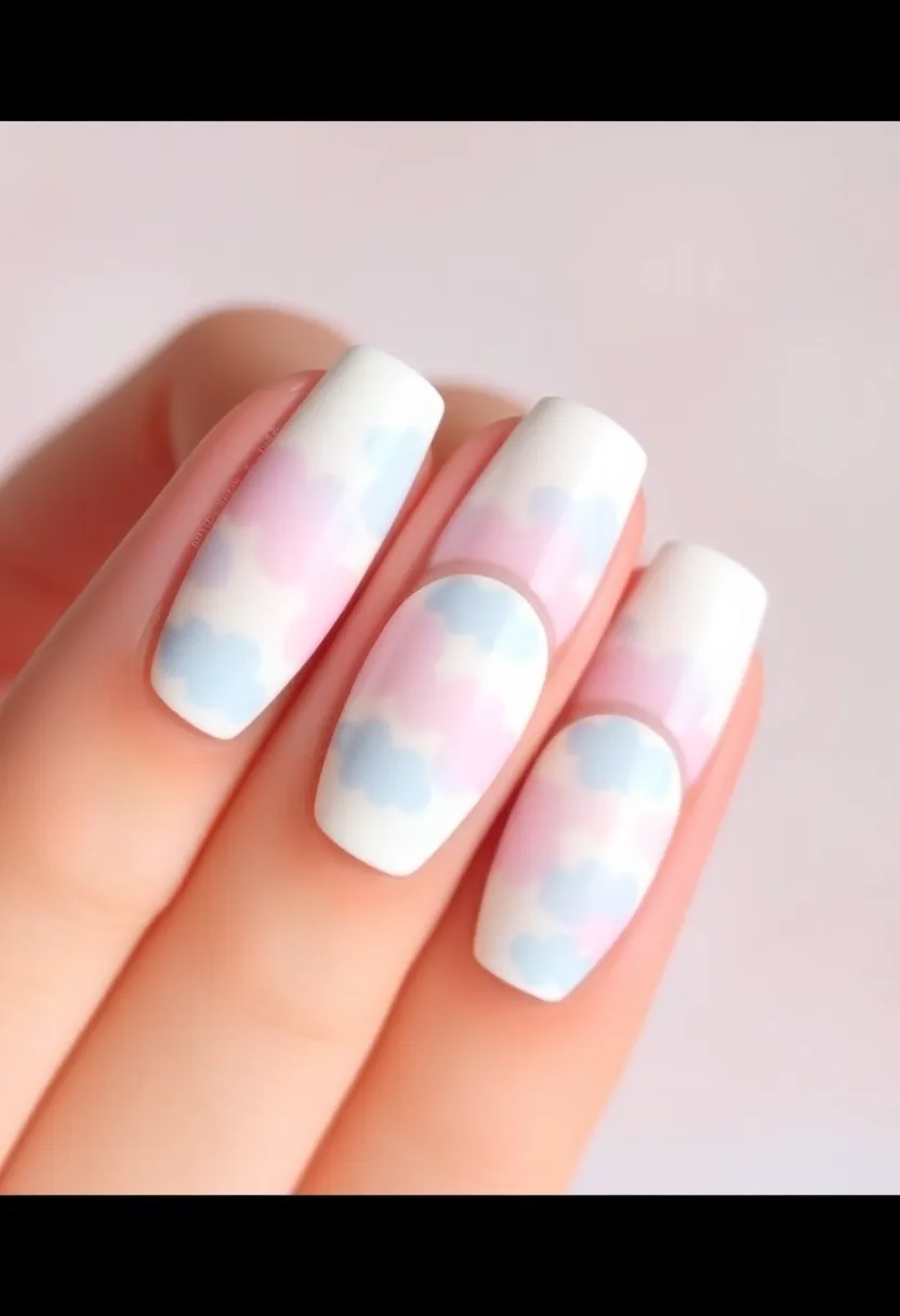 30 Colorful Acrylic French Tip Nail Ideas for Vibrant Twists - 20. Whimsical Clouds