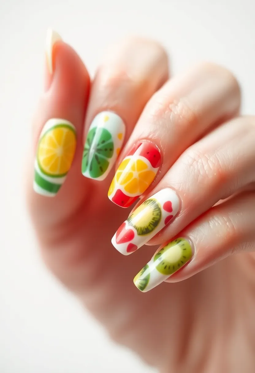 30 Colorful Acrylic French Tip Nail Ideas for Vibrant Twists - 22. Sweet Summer Fruit