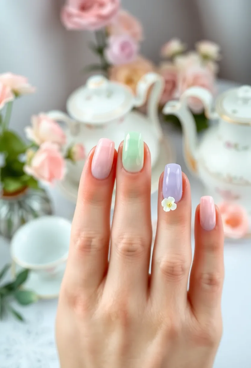 30 Colorful Acrylic French Tip Nail Ideas for Vibrant Twists - 24. Tea Party Delight