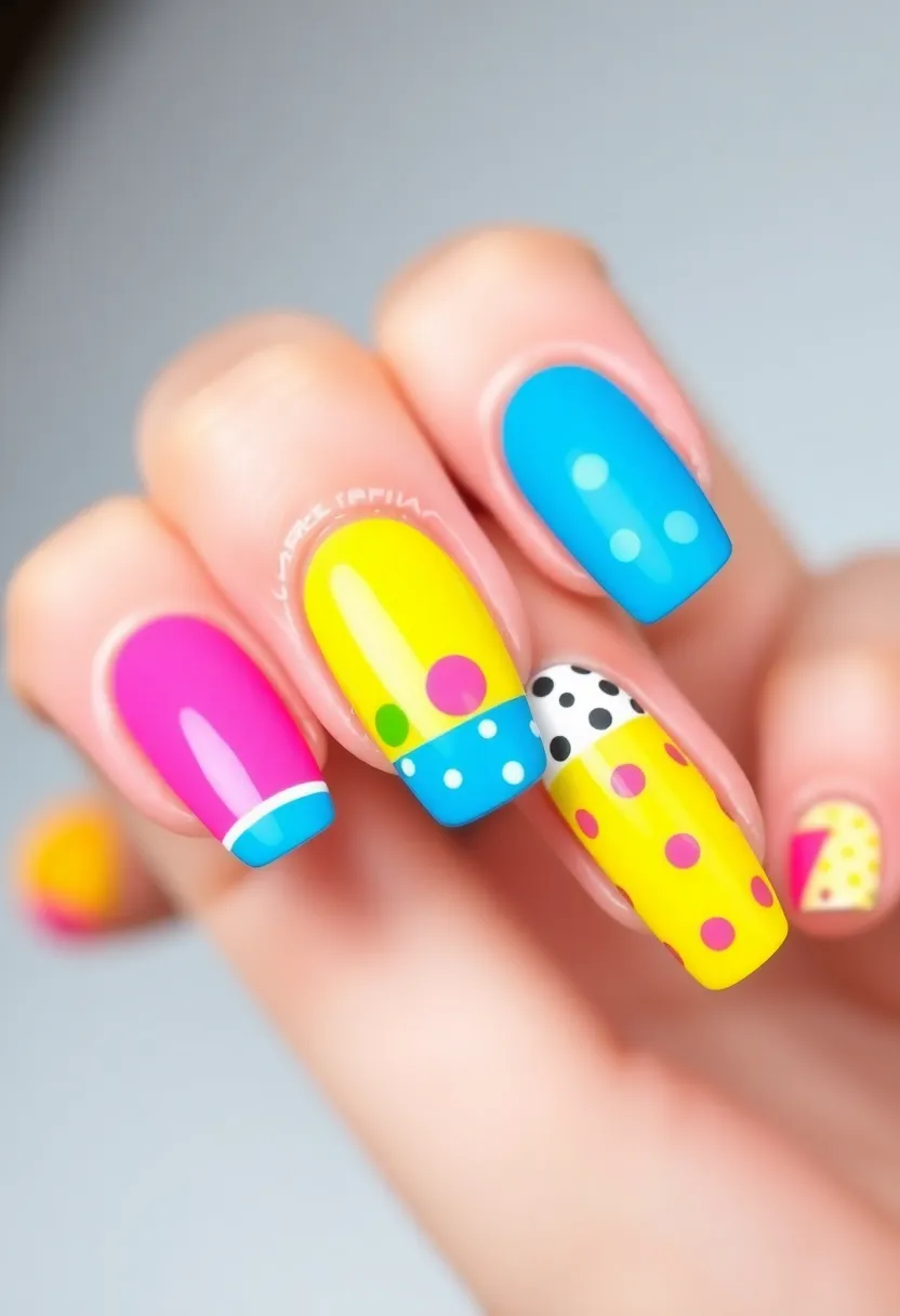 30 Colorful Acrylic French Tip Nail Ideas for Vibrant Twists - 25. Retro Pop