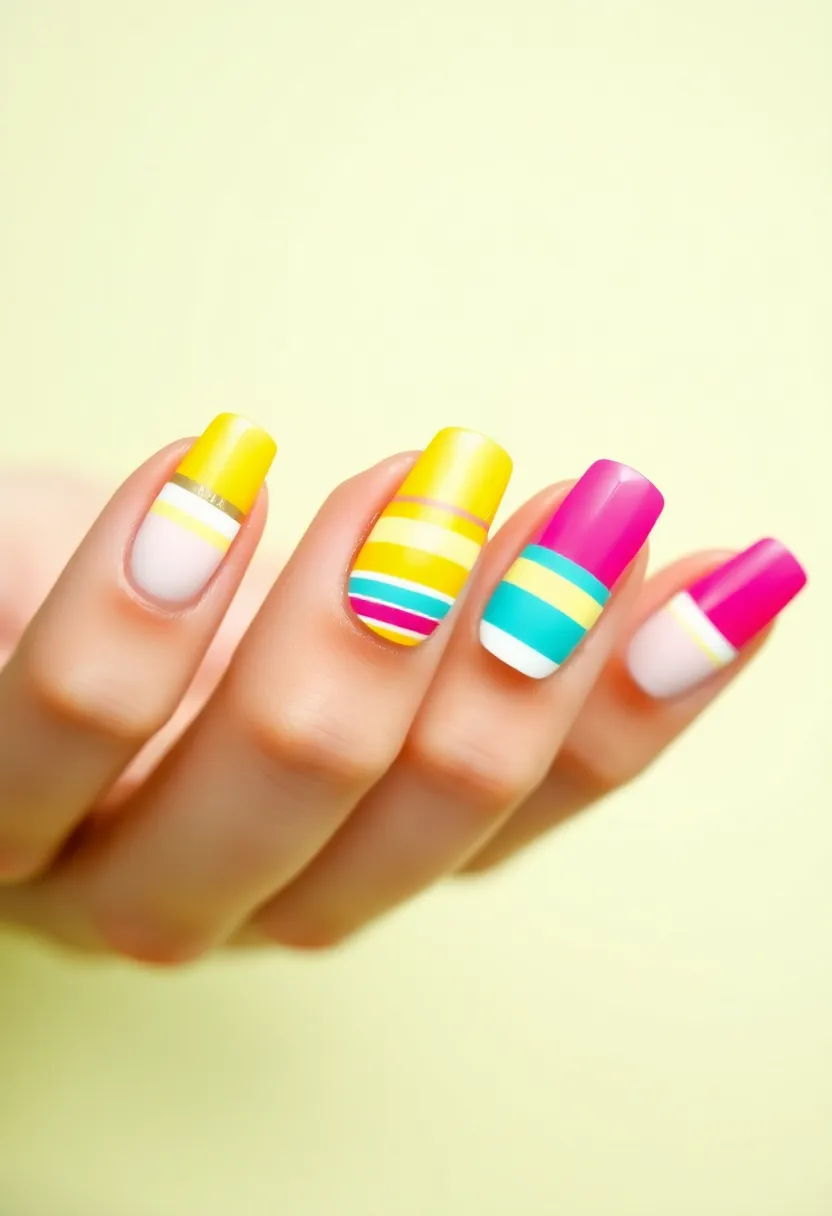 30 Colorful Acrylic French Tip Nail Ideas for Vibrant Twists - 28. Sweet Candy Stripes