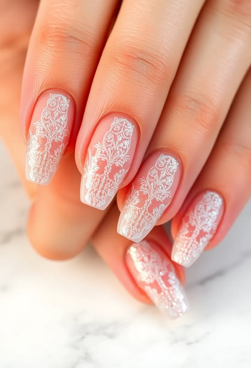 30 Colorful Acrylic French Tip Nail Ideas for Vibrant Twists - 29. Lace and Glitter