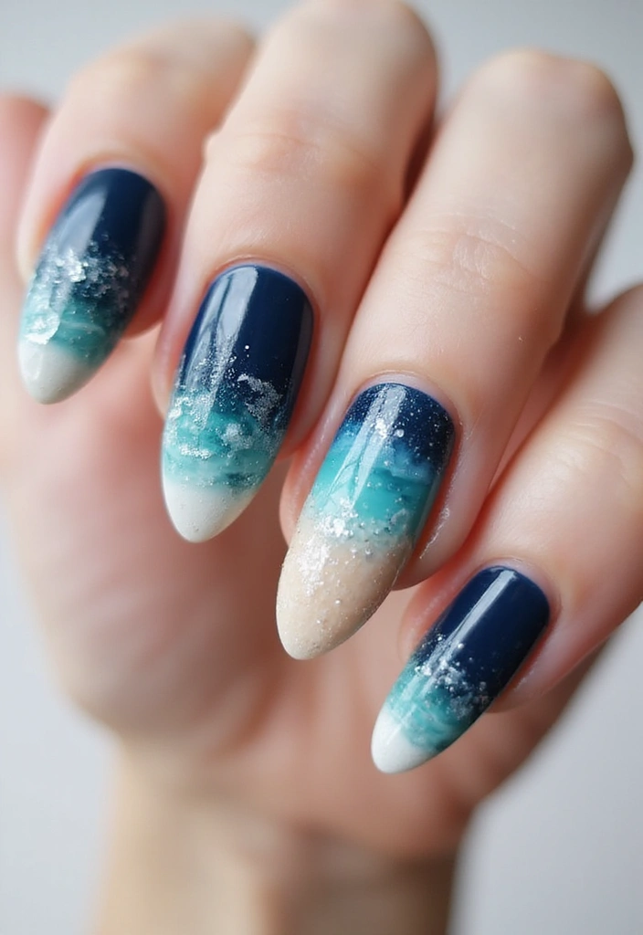 30 Colorful Acrylic French Tip Nail Ideas for Vibrant Twists - 4. Ocean Waves