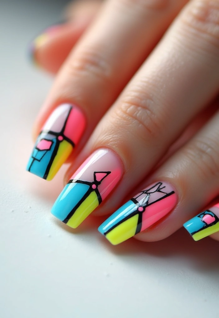 30 Colorful Acrylic French Tip Nail Ideas for Vibrant Twists - 6. Geometric Chic