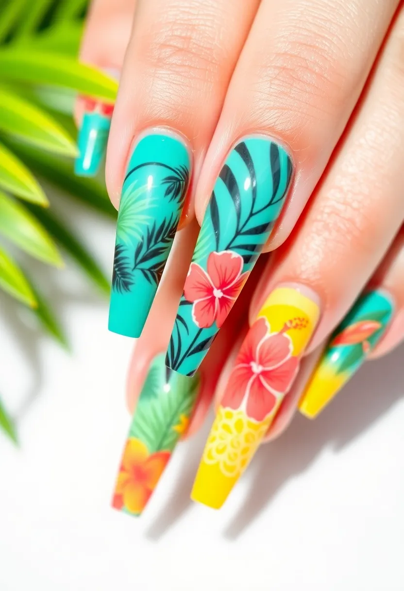 30 Colorful Acrylic French Tip Nail Ideas for Vibrant Twists - 7. Tropical Vibes