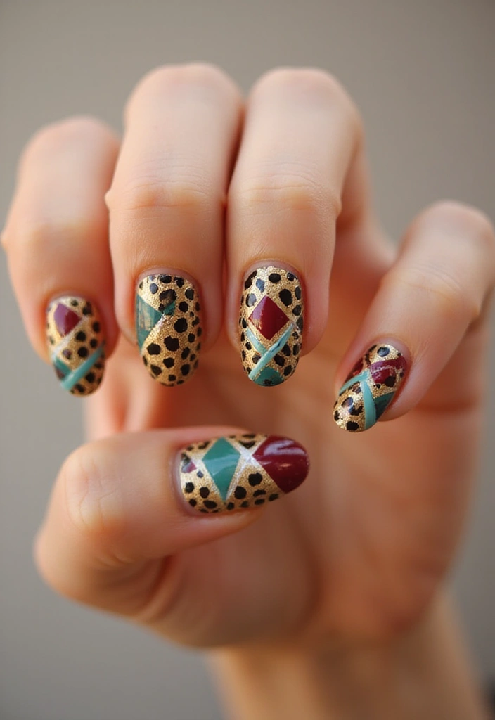 30 Fierce Cheetah Print Nail Ideas for Wild - 20. Cheetah Print with Geometric Patterns