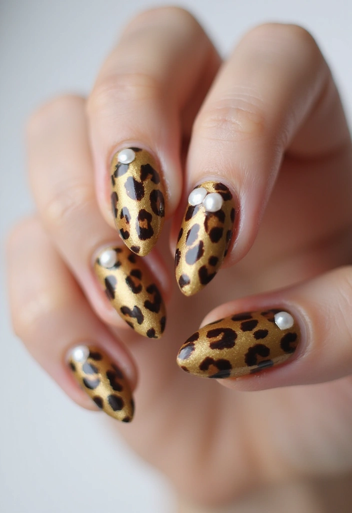 30 Fierce Cheetah Print Nail Ideas for Wild - 22. Cheetah Print with Pearl Accents