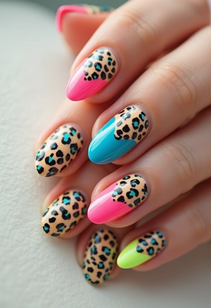 30 Fierce Cheetah Print Nail Ideas for Wild - 24. Cheetah Print with Color Blocking