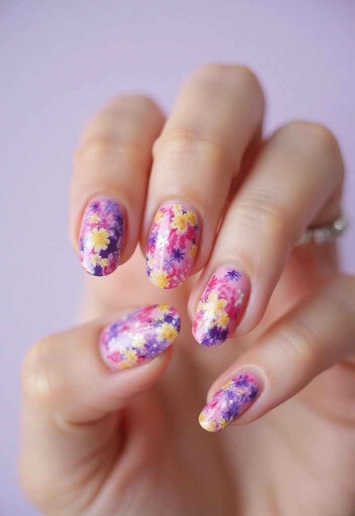 30 Floral Acrylic Nail Ideas for Blooming - 13. Floral Tie-Dye Effect