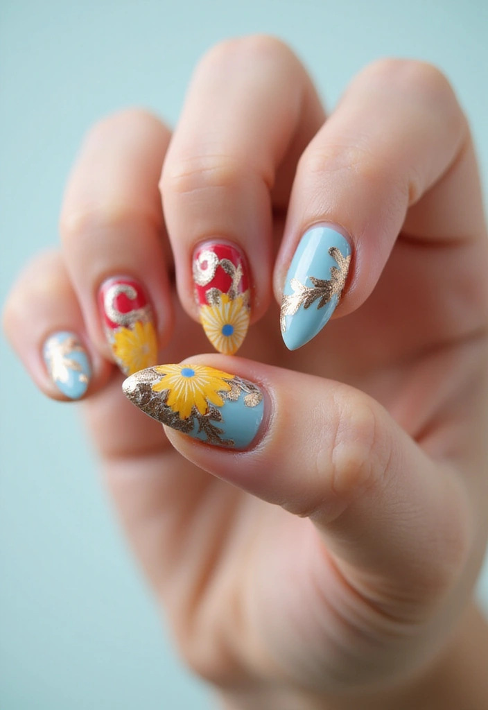 30 Floral Acrylic Nail Ideas for Blooming - 14. Artistic Floral Swirls