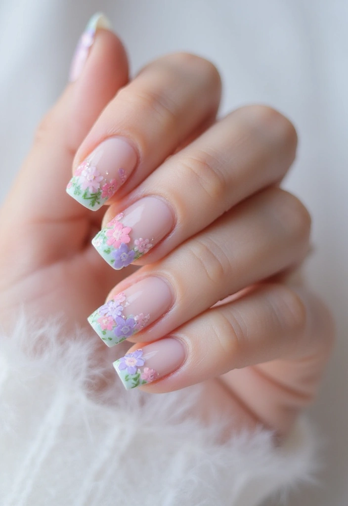 30 Floral Acrylic Nail Ideas for Blooming - 15. Whimsical Floral Borders