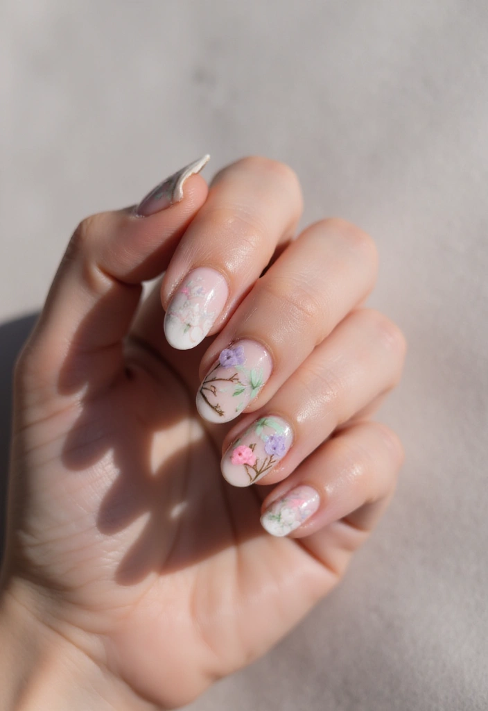 30 Floral Acrylic Nail Ideas for Blooming - 18. Delicate Vines with Tiny Flowers