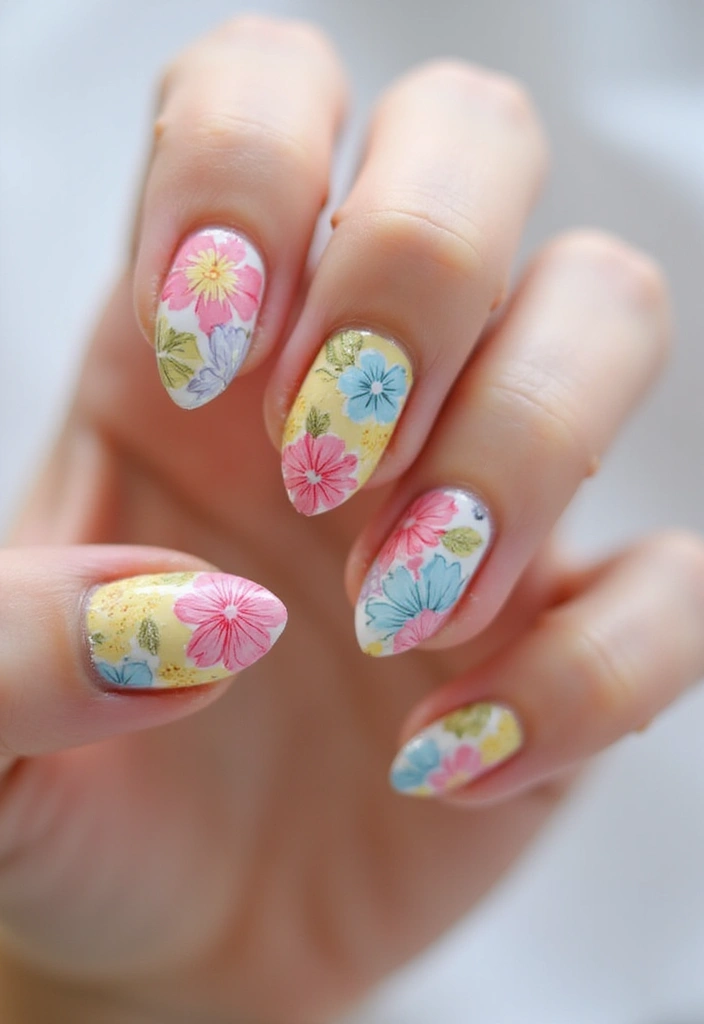 30 Floral Acrylic Nail Ideas for Blooming - 19. Color Blocked Floral Design