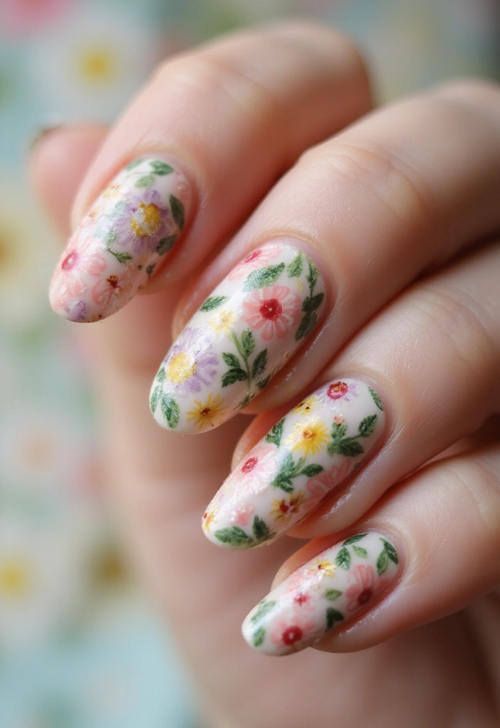 30 Floral Acrylic Nail Ideas for Blooming - 21. Floral Collage Art