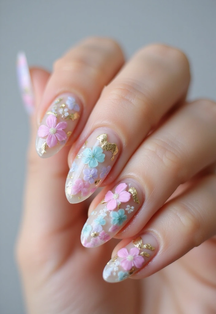 30 Floral Acrylic Nail Ideas for Blooming - 22. 3D Floral Accents