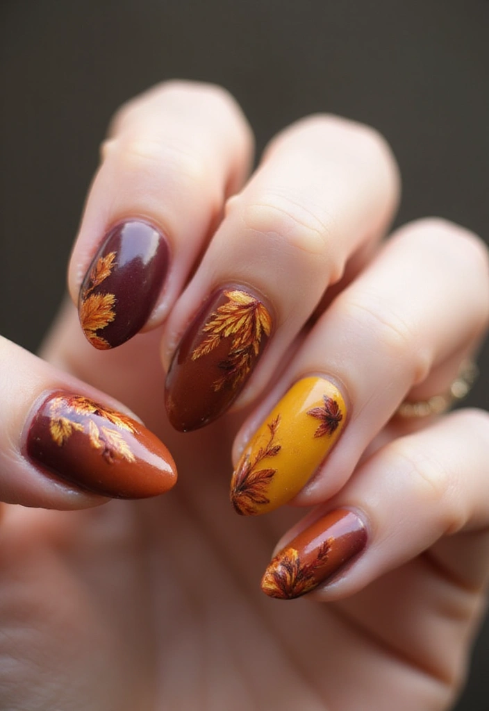 30 Floral Acrylic Nail Ideas for Blooming - 25. Fall Floral Designs