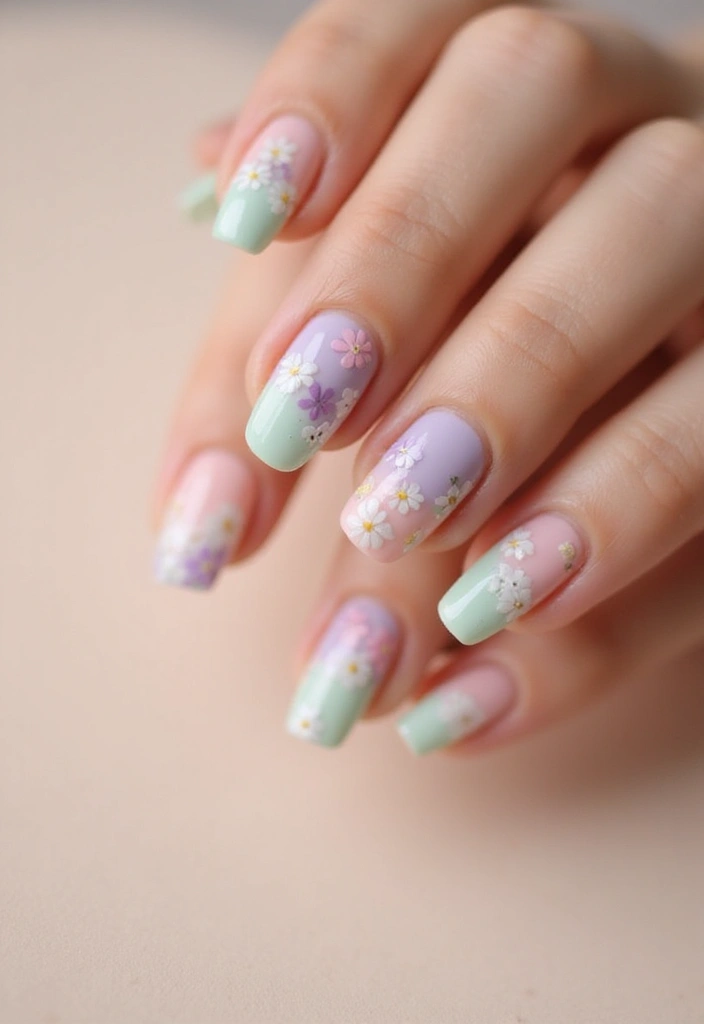30 Floral Acrylic Nail Ideas for Blooming - 3. Pastel Floral French Tips