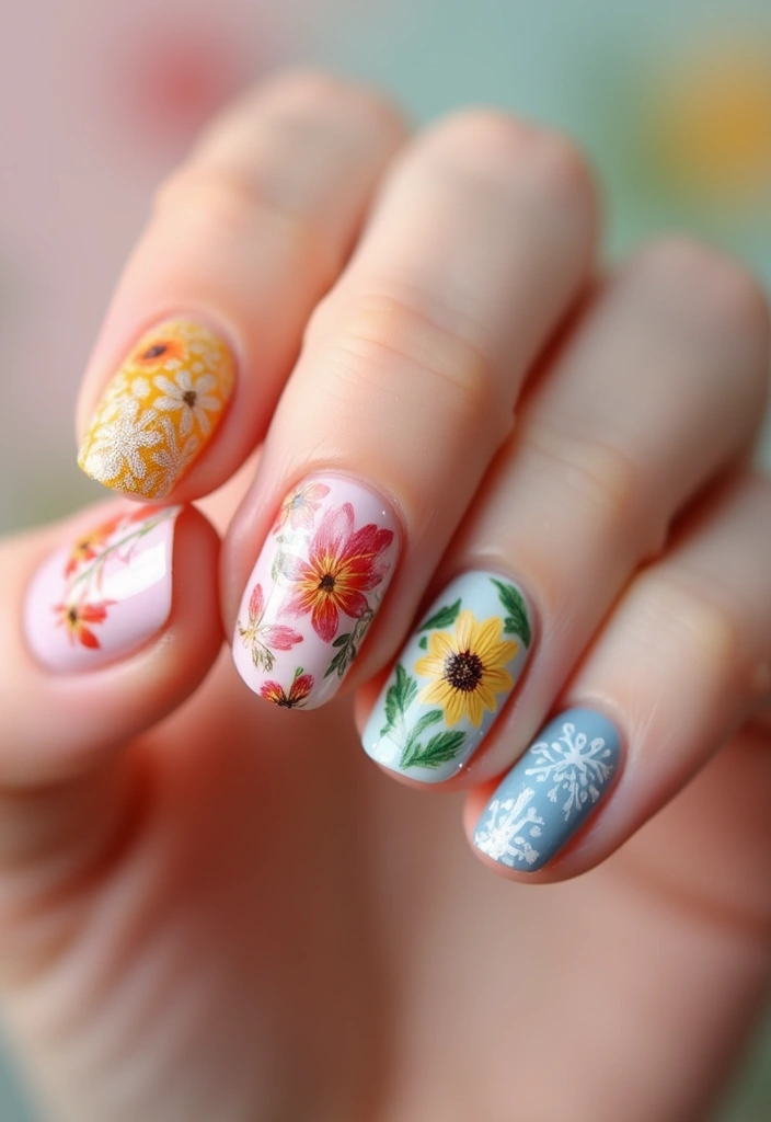 30 Floral Acrylic Nail Ideas for Blooming - 30. Seasonal Floral Rotations