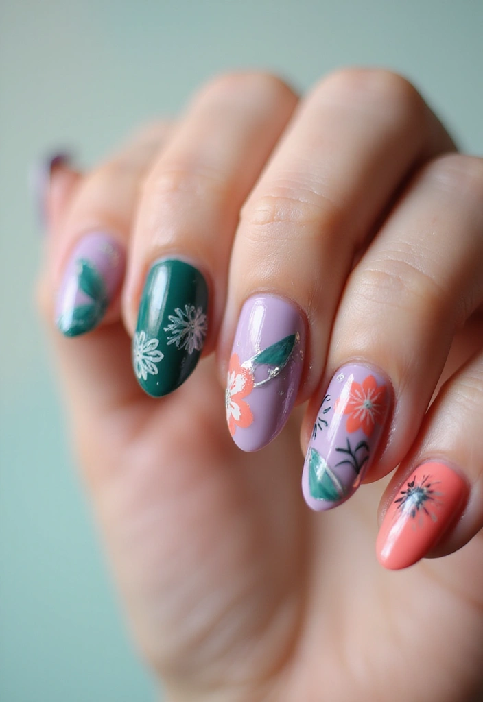 30 Floral Acrylic Nail Ideas for Blooming - 5. Geometric Floral Patterns