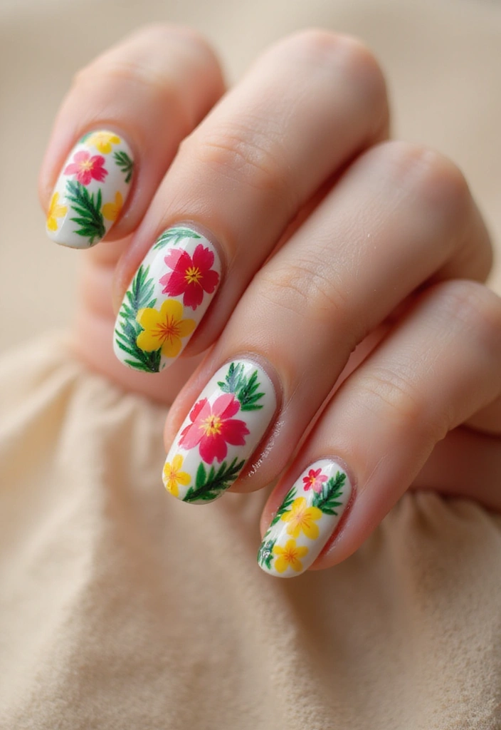 30 Floral Acrylic Nail Ideas for Blooming - 7. Tropical Floral Delight
