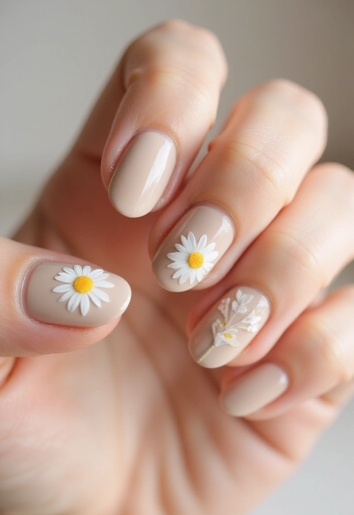 30 Floral Acrylic Nail Ideas for Blooming - 8. Minimalist Daisy Design