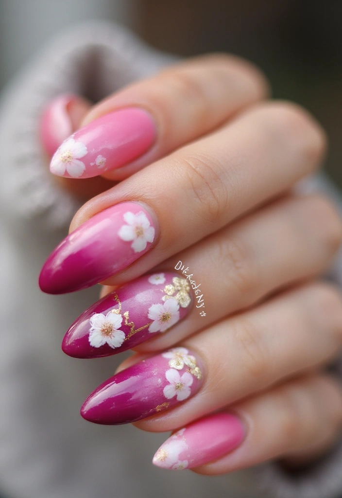 30 Floral Acrylic Nail Ideas for Blooming - 9. Floral Ombre Nails