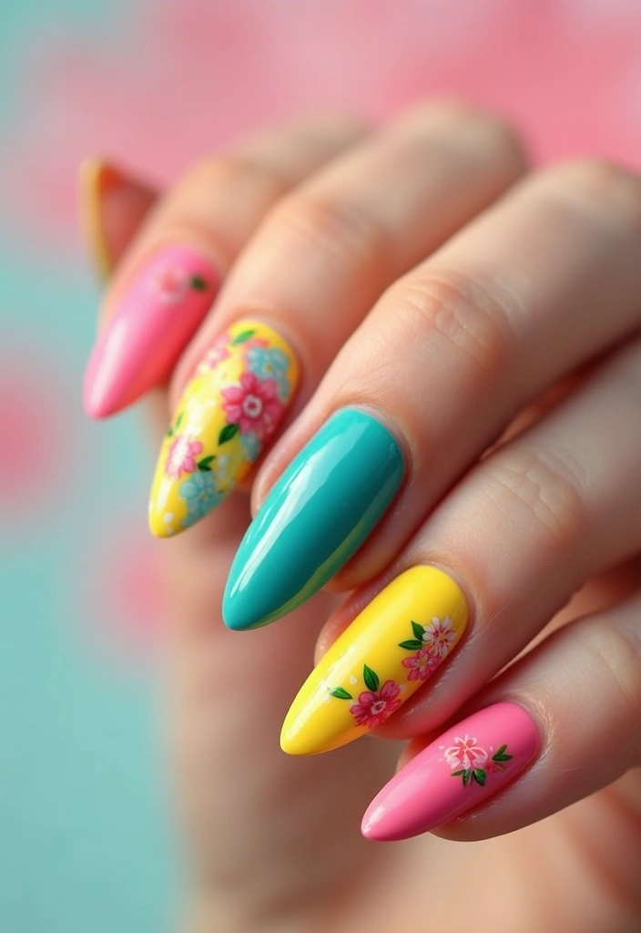 30 Fresh Spring Nail Inspirations for Blooming Beauty and Bold Vibes - 13. Color Blocked Flowers