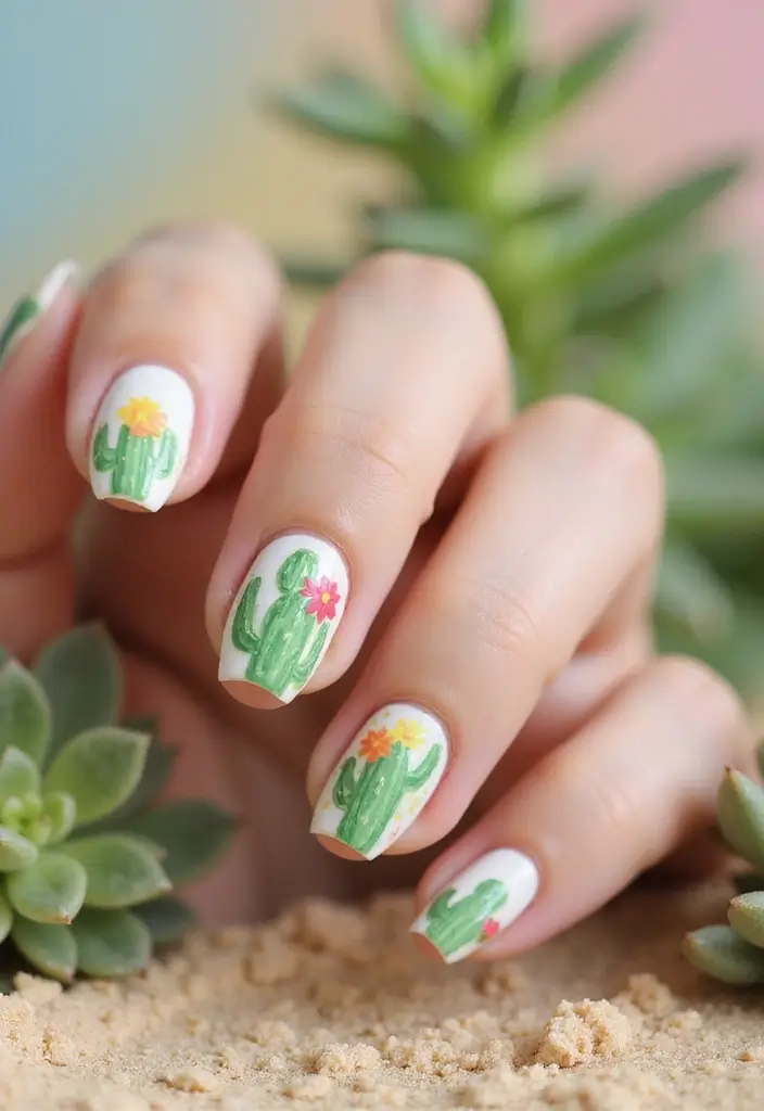 30 Fresh Spring Nail Inspirations for Blooming Beauty and Bold Vibes - 19. Spring Cactus Designs