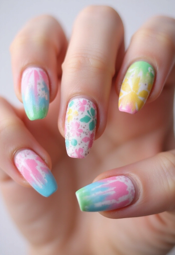30 Fresh Spring Nail Inspirations for Blooming Beauty and Bold Vibes - 22. Floral Tie-Dye