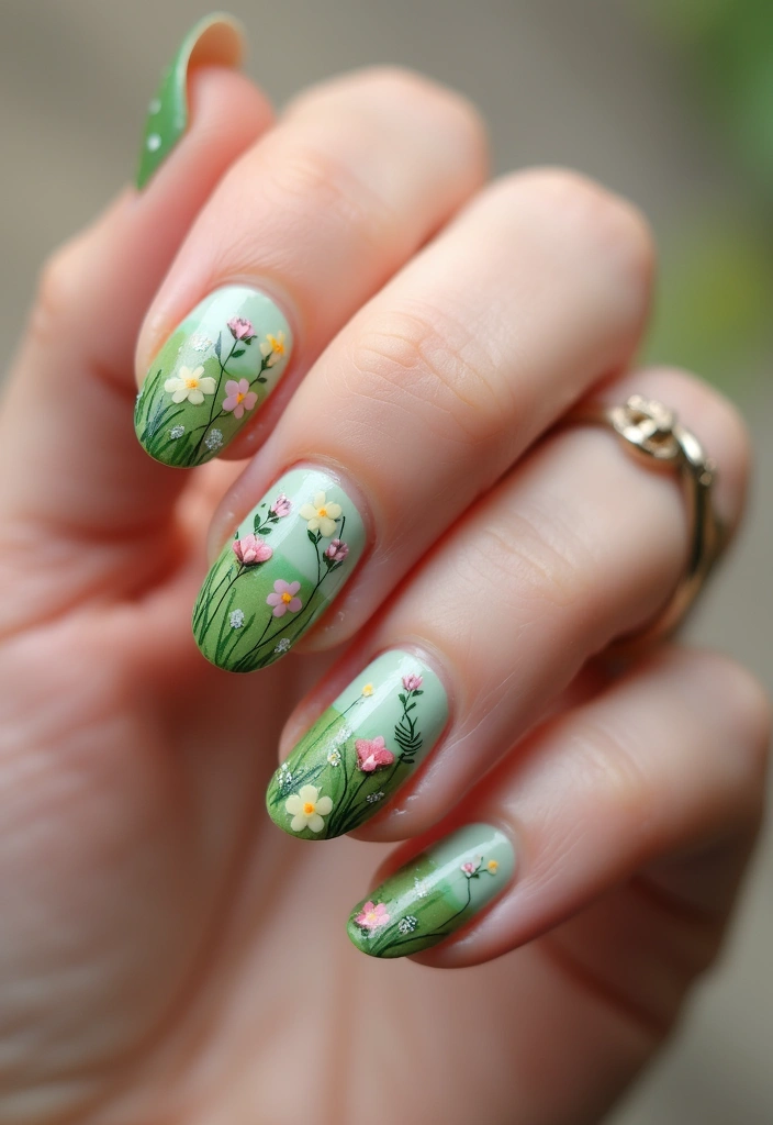 30 Fresh Spring Nail Inspirations for Blooming Beauty and Bold Vibes - 29. Spring Forest Scene