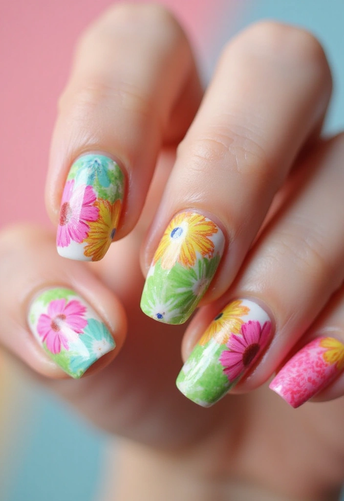 30 Fresh Spring Nail Inspirations for Blooming Beauty and Bold Vibes - 7. Neon Floral Fiesta