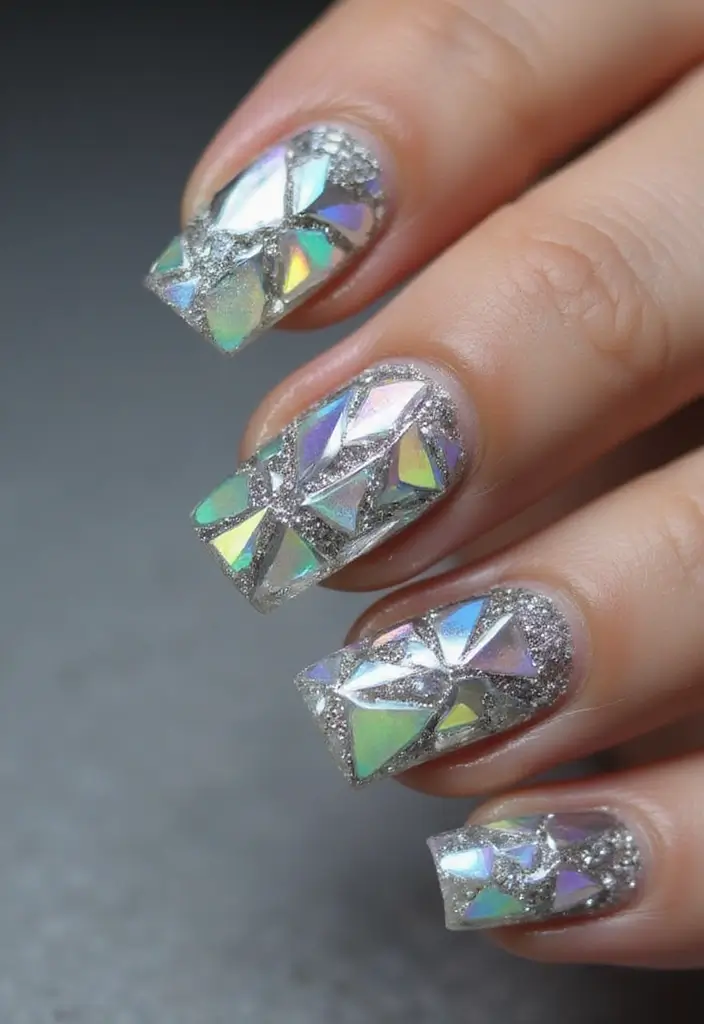 30 Freshly Done Nail Ideas for Post-Salon - 24. Shattered Glass Effect