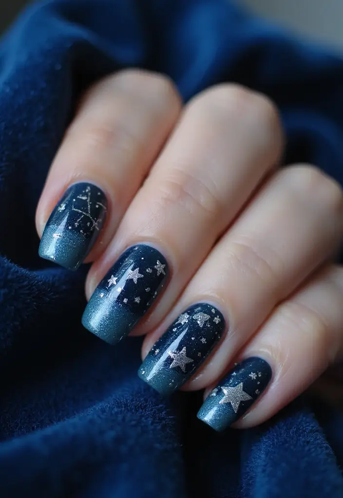 30 Freshly Done Nail Ideas for Post-Salon - 28. Starry Night Dreams