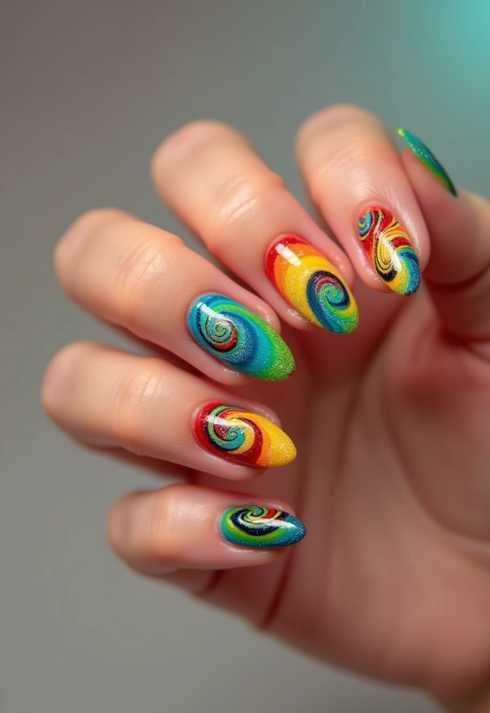 30 Freshly Done Nail Ideas for Post-Salon - 5. Rainbow Swirls