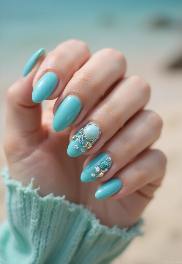 30 Gem-Adorned Nail Ideas for Sparkling Elegance - 12. Under the Sea