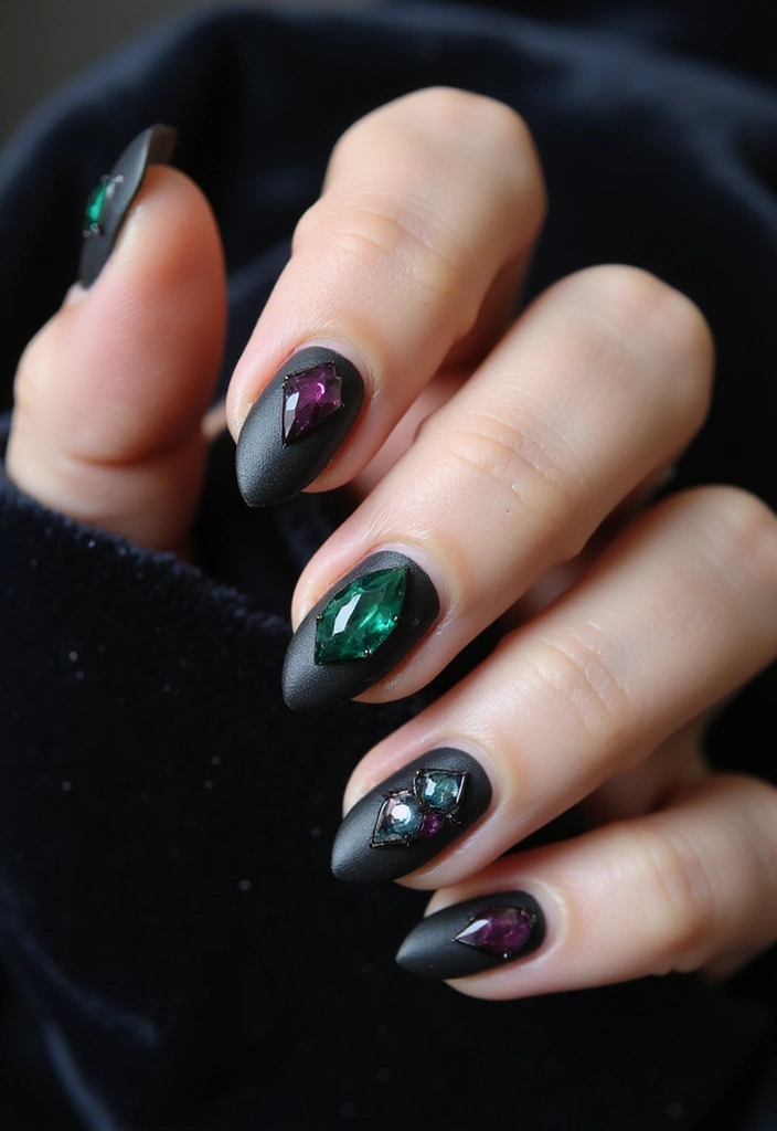 30 Gem-Adorned Nail Ideas for Sparkling Elegance - 13. Edgy Glam