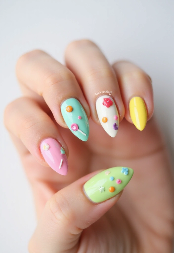 30 Gem-Adorned Nail Ideas for Sparkling Elegance - 15. Sweet Candy Crush