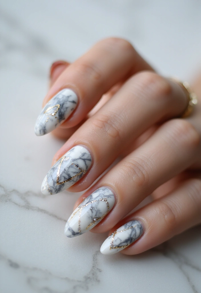 30 Gem-Adorned Nail Ideas for Sparkling Elegance - 16. Artistic Marble