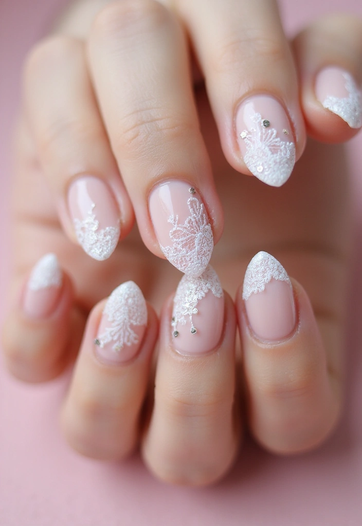 30 Gem-Adorned Nail Ideas for Sparkling Elegance - 17. Romantic Lace